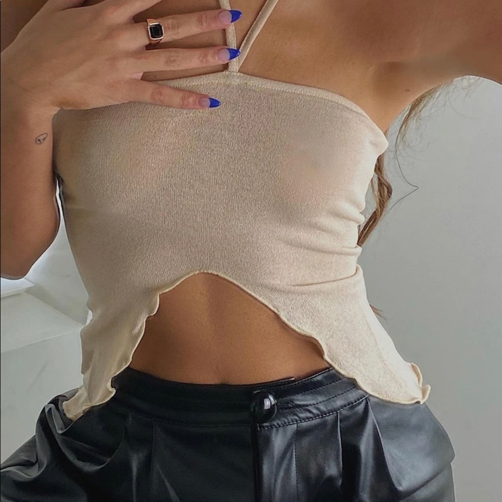 Princess Polly Beige halter crop top size Us 6.